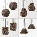 Natural Dark Brown Twig Woven Round Chandeliers With Intricate Woven Texture Hanging