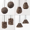 Natural wind rattan chandelier 3d model