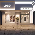 Modern Fashion Clothing Store Exterior With Neon Lights Window Display Mannequins And Potted Plant
