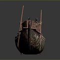 Traditional Wooden Water Transport Boat With Oars And Classic Structure