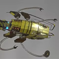 Yellow Mechanical Creature With Multiple Tentacles Glowing Blue Accents And Metal Structure 3d model