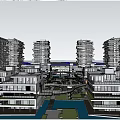 Modern High Rise Buildings With Green Terraces And Open Plaza For Pedestrians