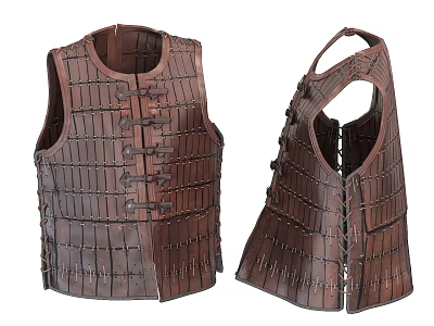 Traditional Leather Vest With Woven Straps Front And Back Views Design 3d model