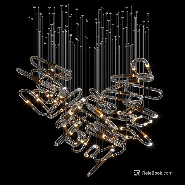 Modern Artistic Chandelier With Metal Rings Transparent Elements And LED Lights 3d model 