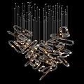 Modern Artistic Chandelier With Metal Rings Transparent Elements And LED Lights