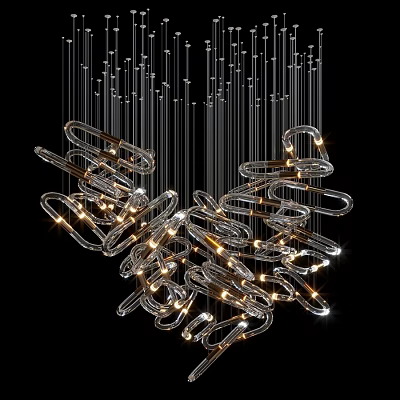 Modern Artistic Chandelier With Metal Rings Transparent Elements And LED Lights 3d model