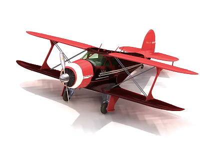 Red Vintage Biplane Fighter Aircraft With Propeller And Classic Design Features 3d model
