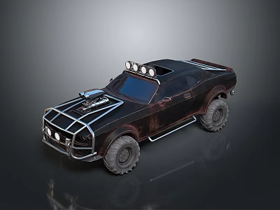 Black Modified Off Road Vehicle With Roof Lights Large Tires And Rugged Exterior Design 3d model