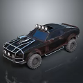 Black Modified Off Road Vehicle With Roof Lights Large Tires And Rugged Exterior Design