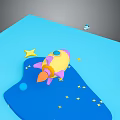 Vibrant Cartoon Space Scene With Yellow Pink Rocket Multiple Stars And Small Astronaut