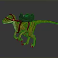 Orange Striped Dinosaur Character Wearing Black Hat And Blue Accented Saddle