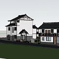 Traditional Chinese Rural House With White Walls Black Tiles Balcony And Flying Birds