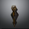 Ornate Wooden Torch Decoration With Flame Shaped Top And Metal Accents