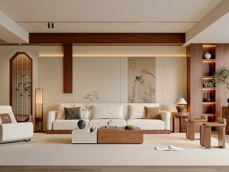 New Chinese-style Song-style Living Room Sofa Coffee Table Combination Leisure Chair Pier New Chinese-style Sofa Background Wall 3d model