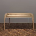Light Wood Minimalist Desk With Gray Wall And Herringbone Wooden Floor