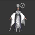Ancient Mage Character with Mythical Creature Staff and Elegant Robe Intricate Patterns
