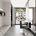 Modern Hair Salon Interior With Marble Reception Desk Black Styling Chairs Mirrors And Green Plants