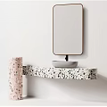 Modern Washbasin With Speckled Countertop Pink Column And Wall Mounted Mirror