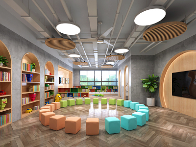 Modern Kindergarten Classroom Reading Room Activity Room Sound and Body Room Music Room Art Room Painting Room Multi-function Hall Early Education Center model