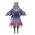 Woman With Golden Headdress Long Hair And Ornate Purple White Outfit In Elegant Fantasy Style