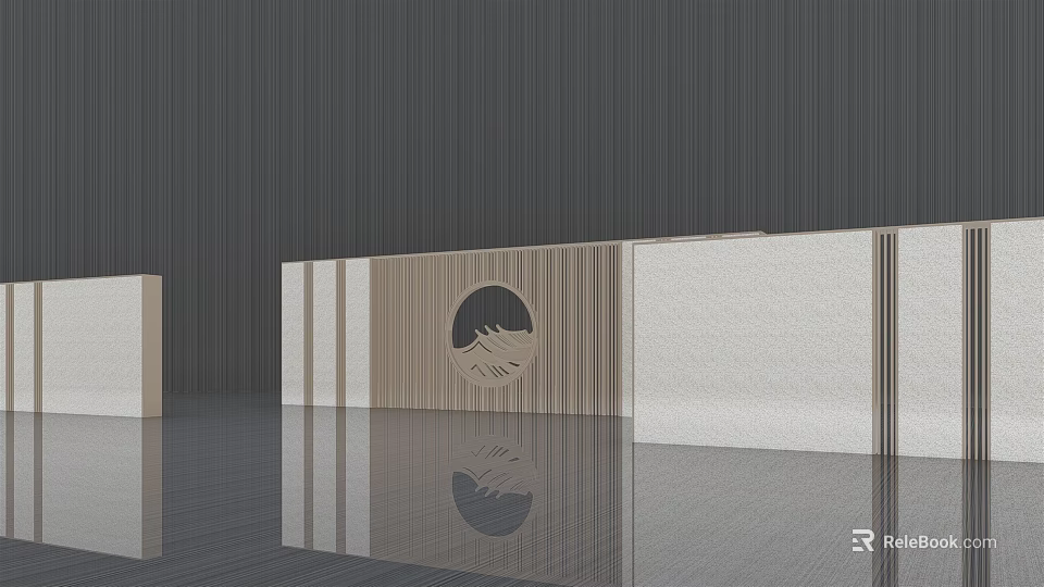 Modern Feature Wall Design With Wooden Panels And Decorative Circular Pattern 3d model