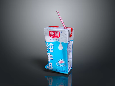 Pure Milk Beverage in Paper Carton with Inserted Straw and Blue White Packaging 3d model