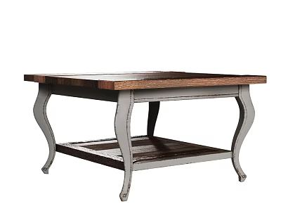 Wooden Top Dining Table With Metal Legs And Lower Storage Shelf Design 3d model