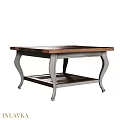 Wooden Top Dining Table With Metal Legs And Lower Storage Shelf Design