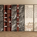 New Chinese-style decorative bookcase bookcase background wall 3d model