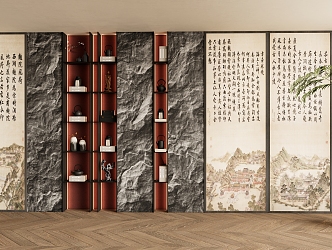 New Chinese-style decorative bookcase background wall 3d model