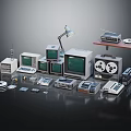 Vintage Electronic Appliances Display With Old Computers Monitors Tape Recorders And Retro Devices