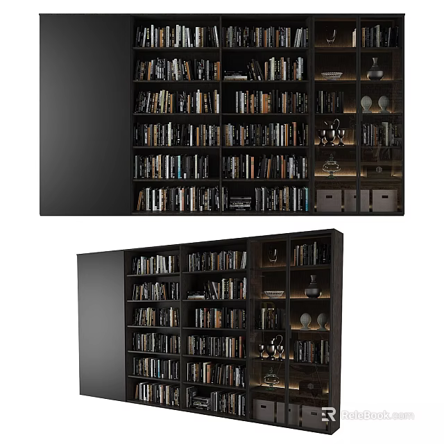 Stylish Bookshelf Interior With Organized Books And Decorative Items 3d model 