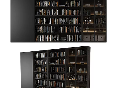 Stylish Bookshelf Interior With Organized Books And Decorative Items 3d model