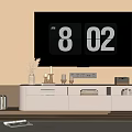 Modern TV Stand Living Room Setup With Large Screen TV Vase Books And Table Lamp