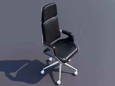 Black Leather Office Chair With High Backrest Silver Armrests Metal Legs Wheels And Modern Design 3d model