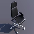 Black Leather Office Chair With High Backrest Silver Armrests Metal Legs Wheels And Modern Design