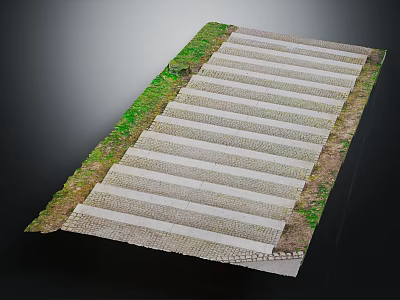 Slate Stone Steps Path With Lush Green Grass Edges And Natural Paving Design 3d model