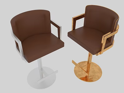 Modern Brown Bar Stools With Armrests And White Gold Legs Design 3d model