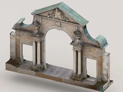 Classical Garden Landscape With Stone Archway Green Roof And Ornate Columns 3d model