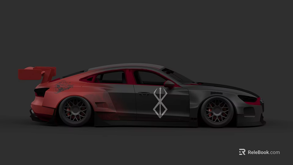 Sleek Black And Red Sports Car With Rear Spoiler Alloy Wheels And White Infinity Symbol 3d model 