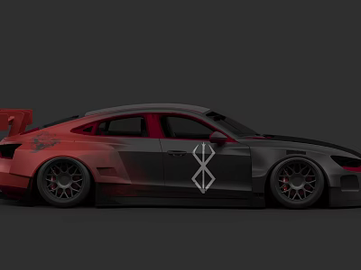 Sleek Black And Red Sports Car With Rear Spoiler Alloy Wheels And White Infinity Symbol 3d model