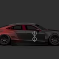 Sleek Black And Red Sports Car With Rear Spoiler Alloy Wheels And White Infinity Symbol