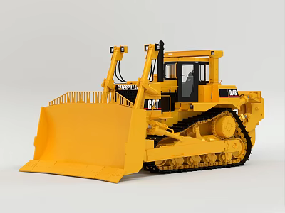 Yellow CAT Tracked Bulldozer With Operator Cab And Front Blade 3d model