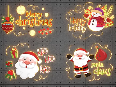 Festive Christmas Photo Spot With Santa Claus Snowman And Merry Christmas Signs 3d model