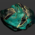 Teal Green Ornamental Decor Set With Gold Black Swirl Patterns And Glossy Finish