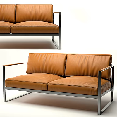Modern Two-Seater Sofa With Leather Upholstery And Metal Frame Design For Contemporary Living Room 3d model
