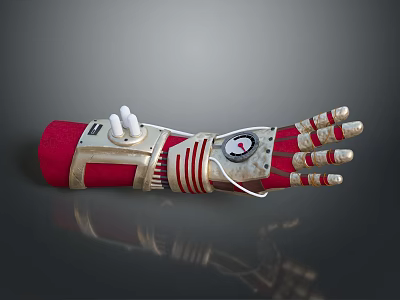 Robot Character With Bionic Mechanical Arm Featuring Red Silver Joints And Finger Structure 3d model