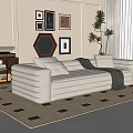 Multi Seater Beige Sofa With Pillows Throw Blanket And Beige Square Rug 3d model