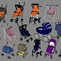 Various Colorful Baby Strollers With Different Designs And Styles For Infants