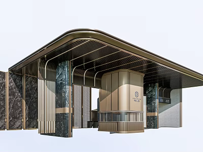 Luxurious Modern Entrance Gate With Curved Metal Roof Marble Columns And Architectural Details 3d model
